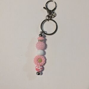Pink Beaded Daisy Keychain Charm